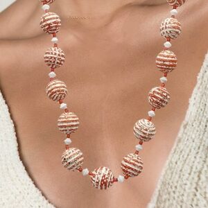 🌲10/$20.  Elegant Striped Bead Necklace - Orange and White